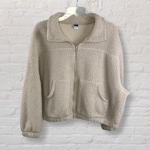 OLD NAVY - Neutral Oversized Cropped Sherpa Zip up Sweater - Size Medium